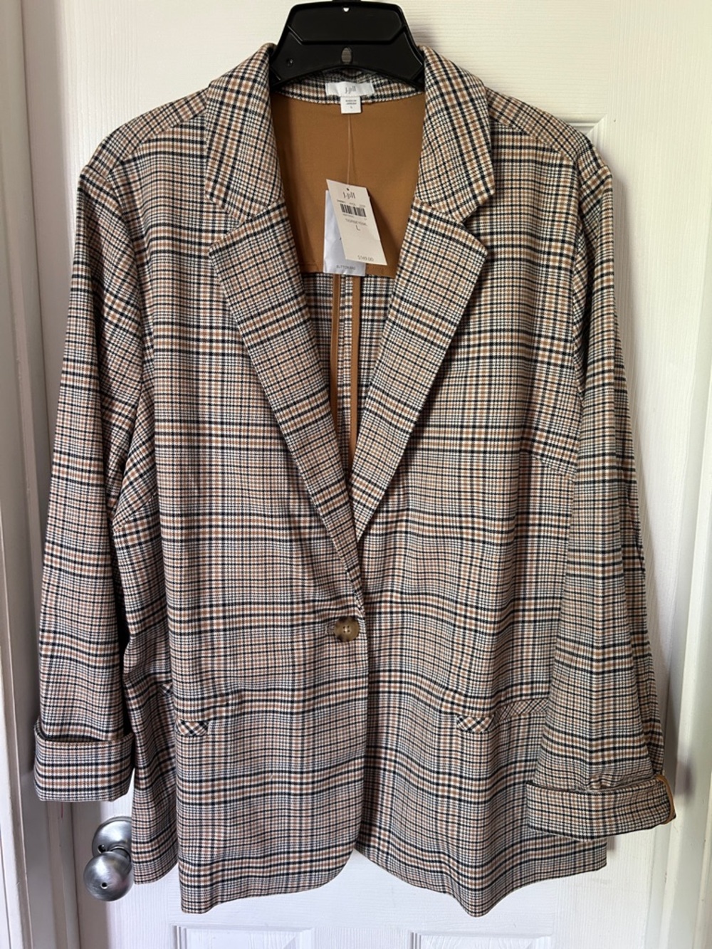 J. Jill Beige Plaid Single-Button Blazer